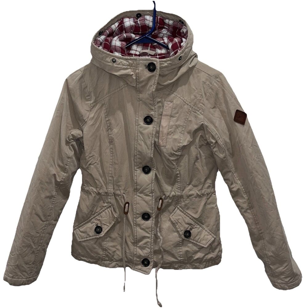 Hollister Jacket Women's Size SM Coat Beige Tan Outerwear Long Sleeve Hooded